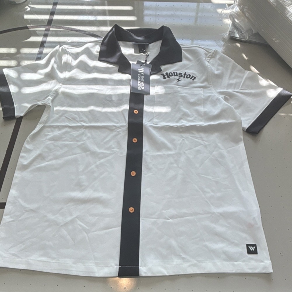 The Wild Collective Houston Dynamo Men's Button-Up Shirt White Black S Polyester